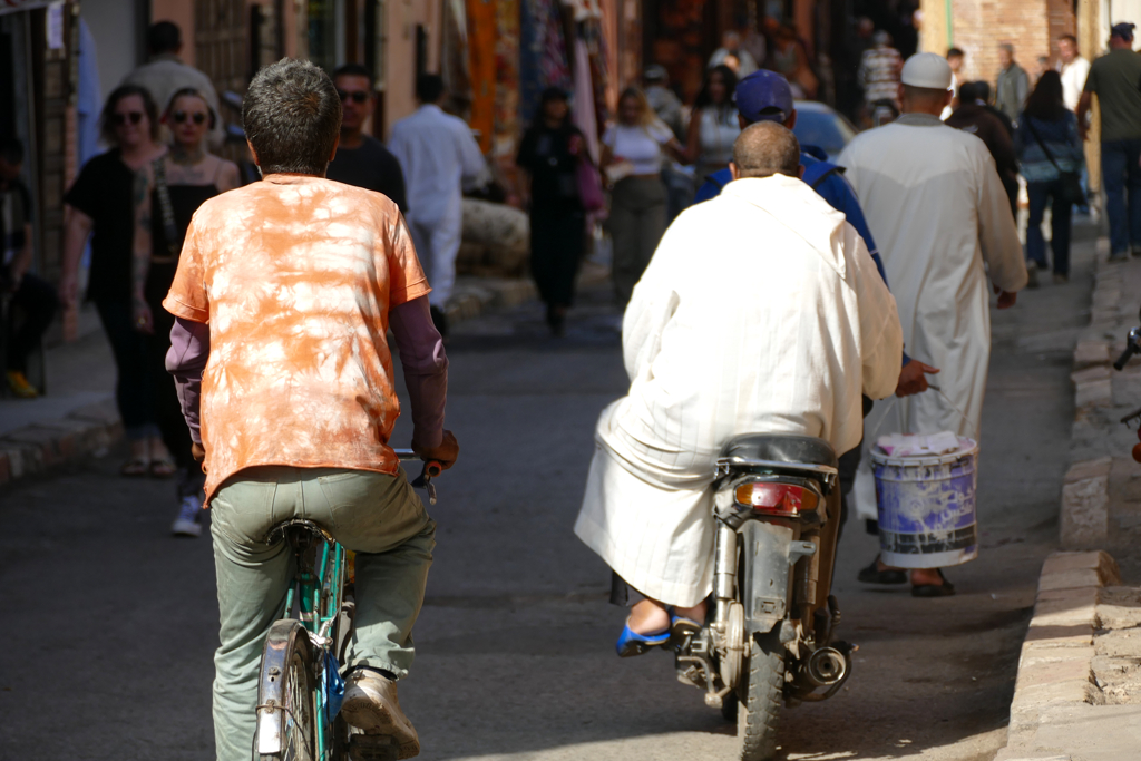 Men riding bikes in Marrakech.