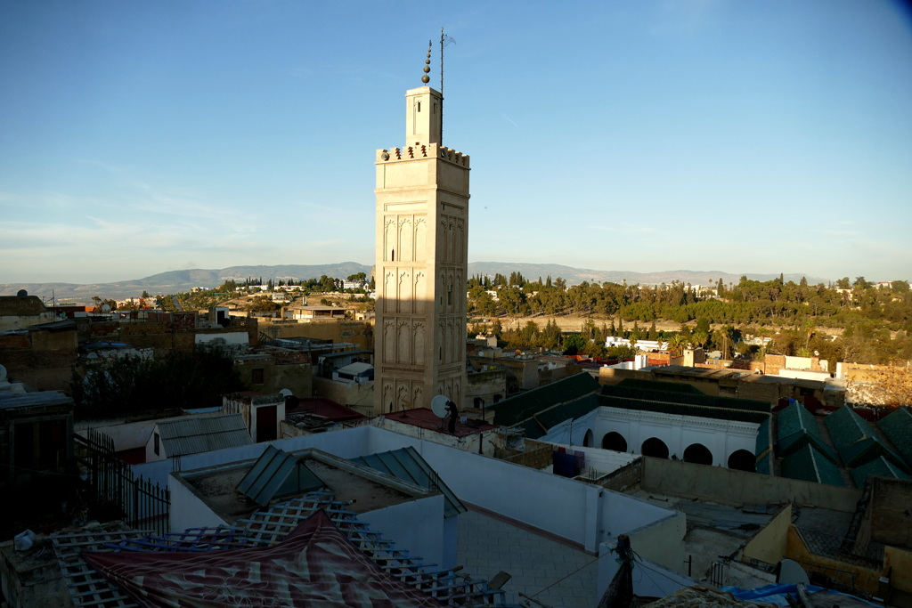 View of Meknes and the Bab Berdieyinne Mosque.