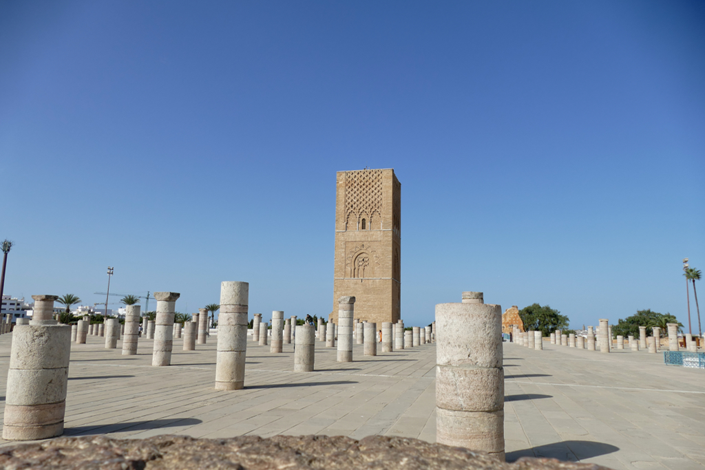 Ruins of the Almohad mosque and the Hassan Tower visited during two days in Rabat, the capital of Morocco