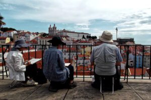 Asian Tourists Painting the Best of Lisbon