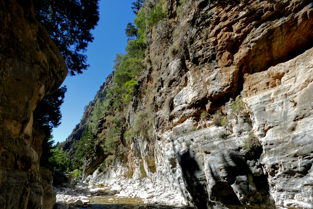 The shallow creek at the Samaria Gorge in Crete.