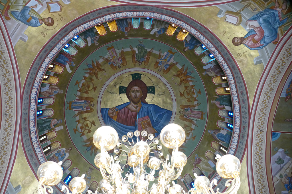 The cathedral's exquisite ceiling painting with Jesus Christ in the centre.
