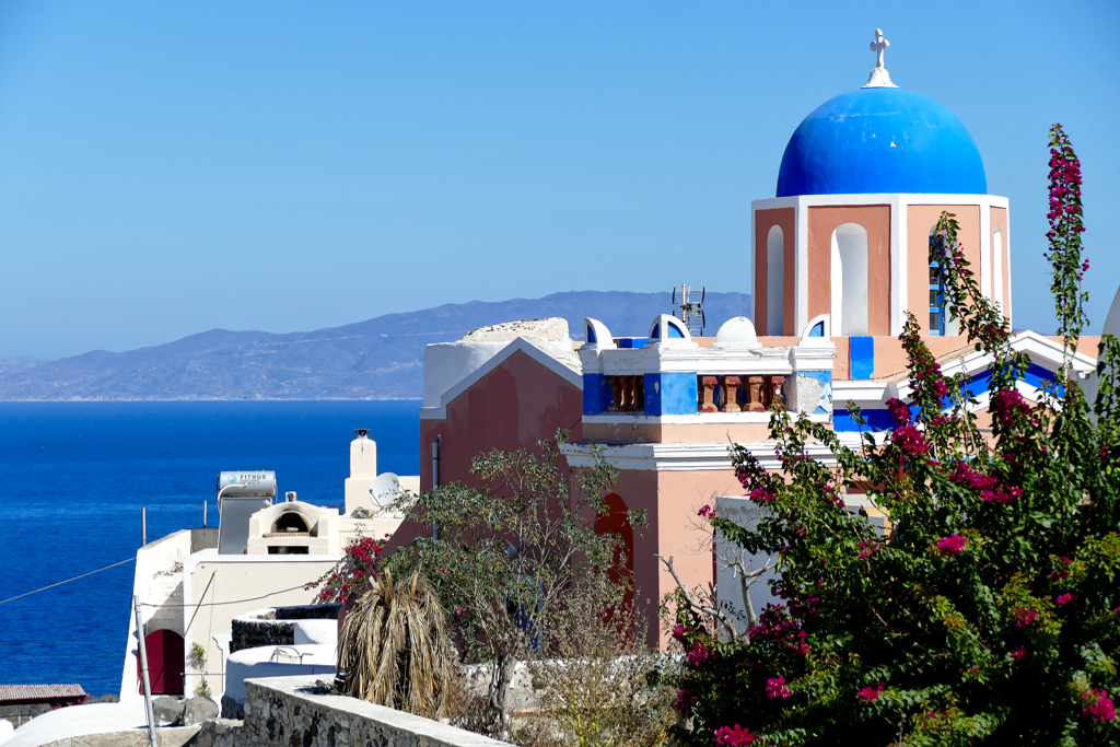 The Orthodox Church of Saint Sostis in Oia, visited on a self-guided tour by public bus during three days on Santorini