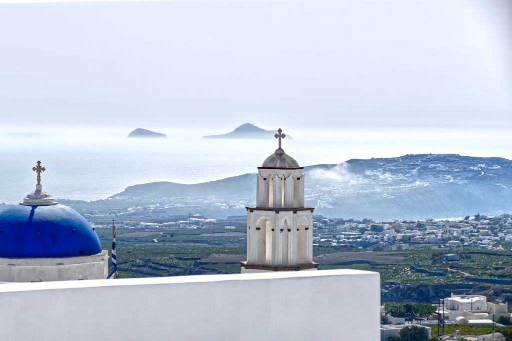 View of Santorini from Pyrgos, visited on a self-guided tour by public bus during three days on Santorini