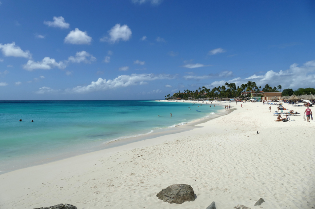 Divi beach in Aruba,  illustrating the post on Island Hopping between Aruba Bonaire, and Curacao.