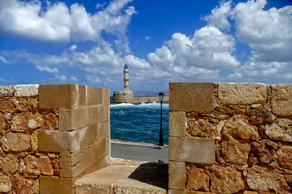 View of the lighthouse from the Firka Fortress in Chania