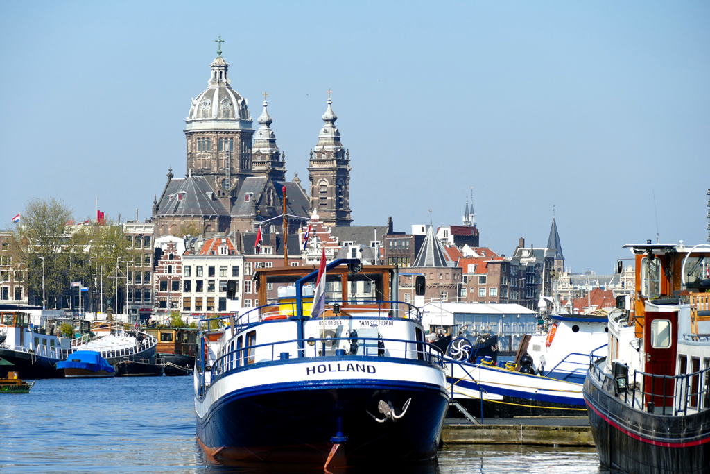 View of the Basilica of Saint Nicholas across the Oosterdok.