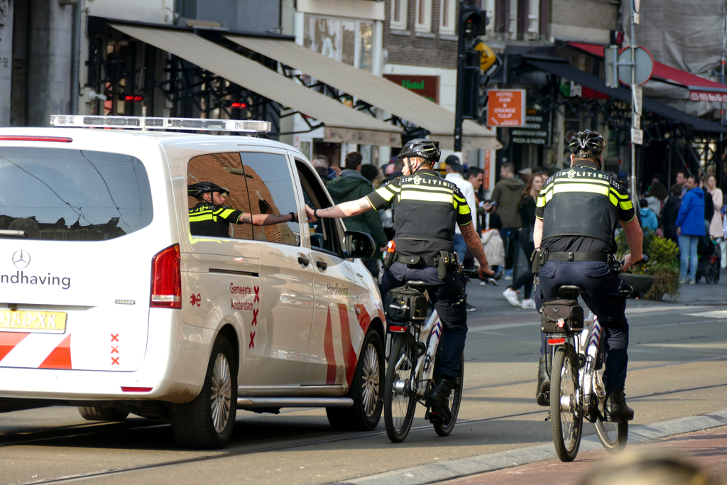 Police on bikes in Amsterdam.