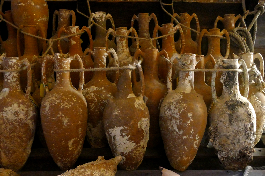 Antique vases inside the Venetian Castle Koules.