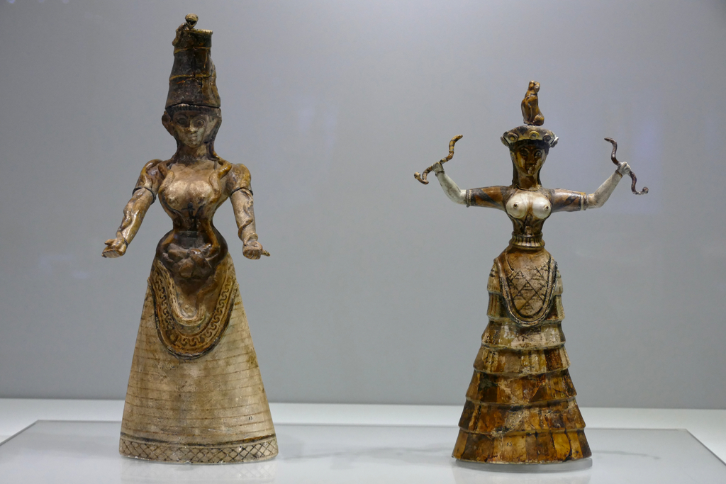 Minoan Snake Goddess figurines from around 1600 BC