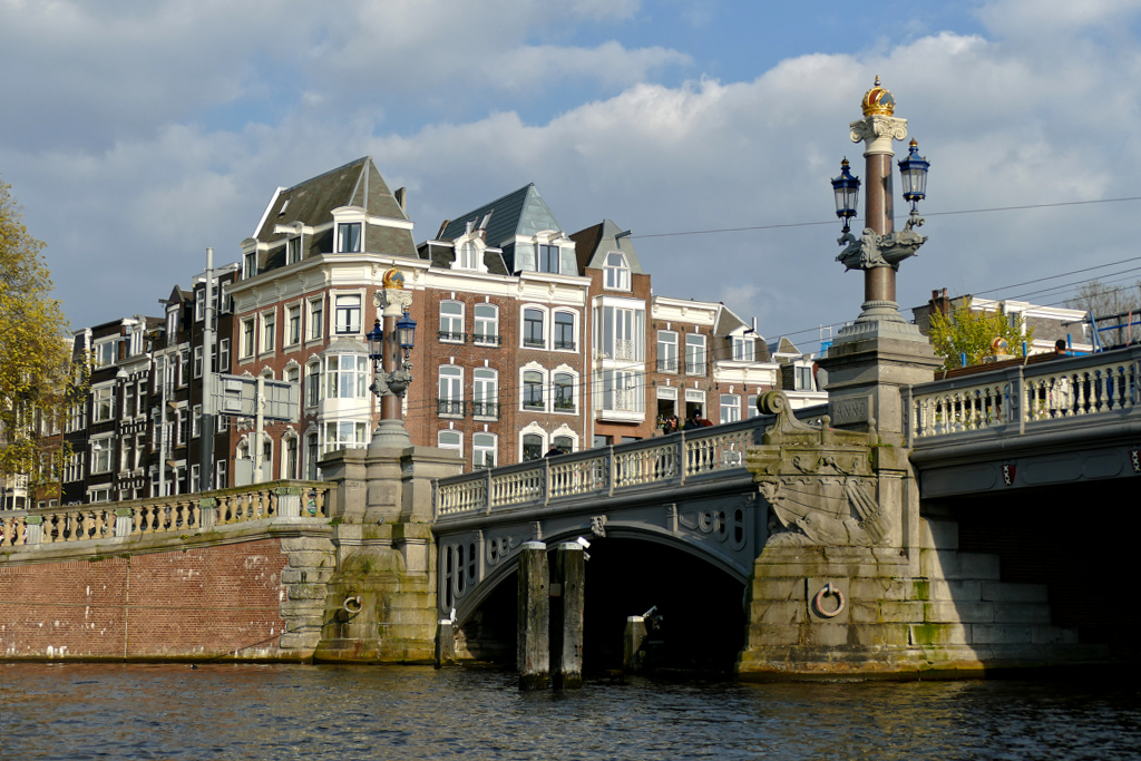 Amsterdam seen from the water during a Grachten cruise.