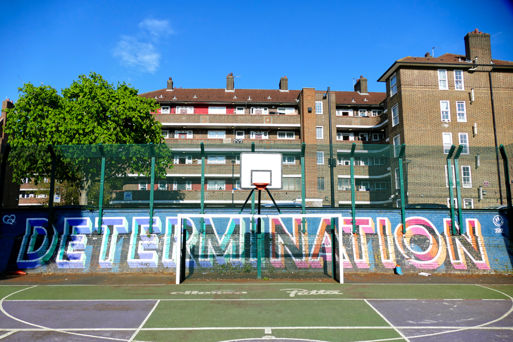 Sports court behind Brick Lane in London.