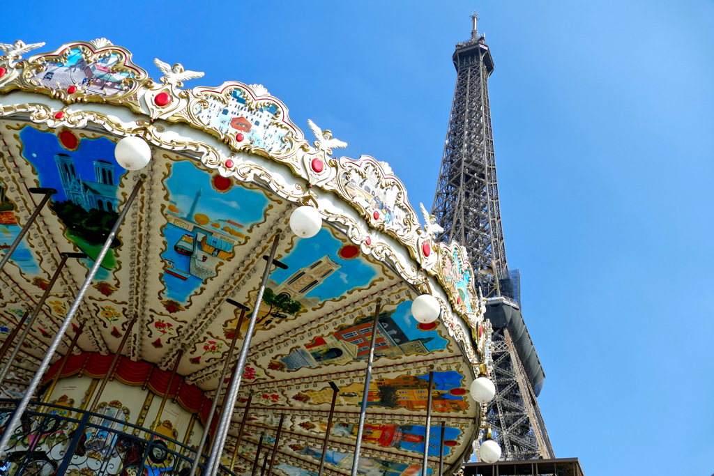 Eiffel Tower and a Carousel in Paris. Paris for free.
