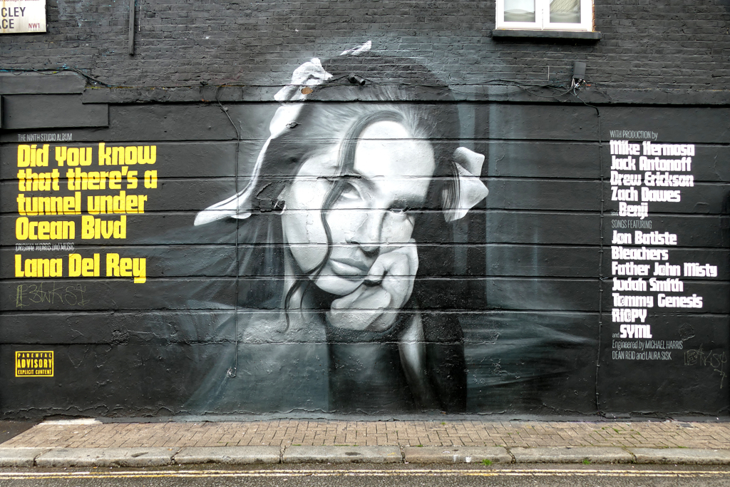 Mural of Lana Del Rey by Mr. Zero. Best Street Art in London around Camden Town.