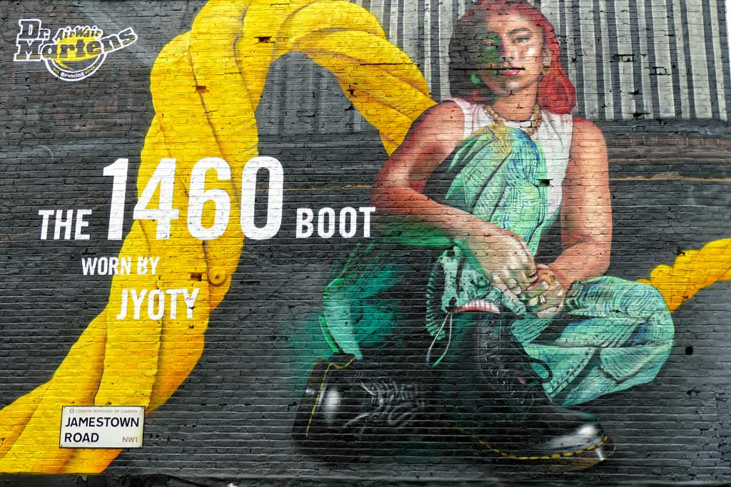 Advert Mural featuring Jyoty Singh in Dr. Martens 1460-boots.