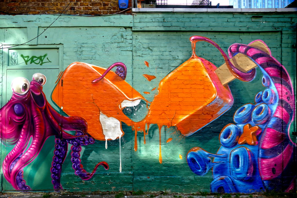 Mural by Woskerski. Best Street Art in London Shoreditch.