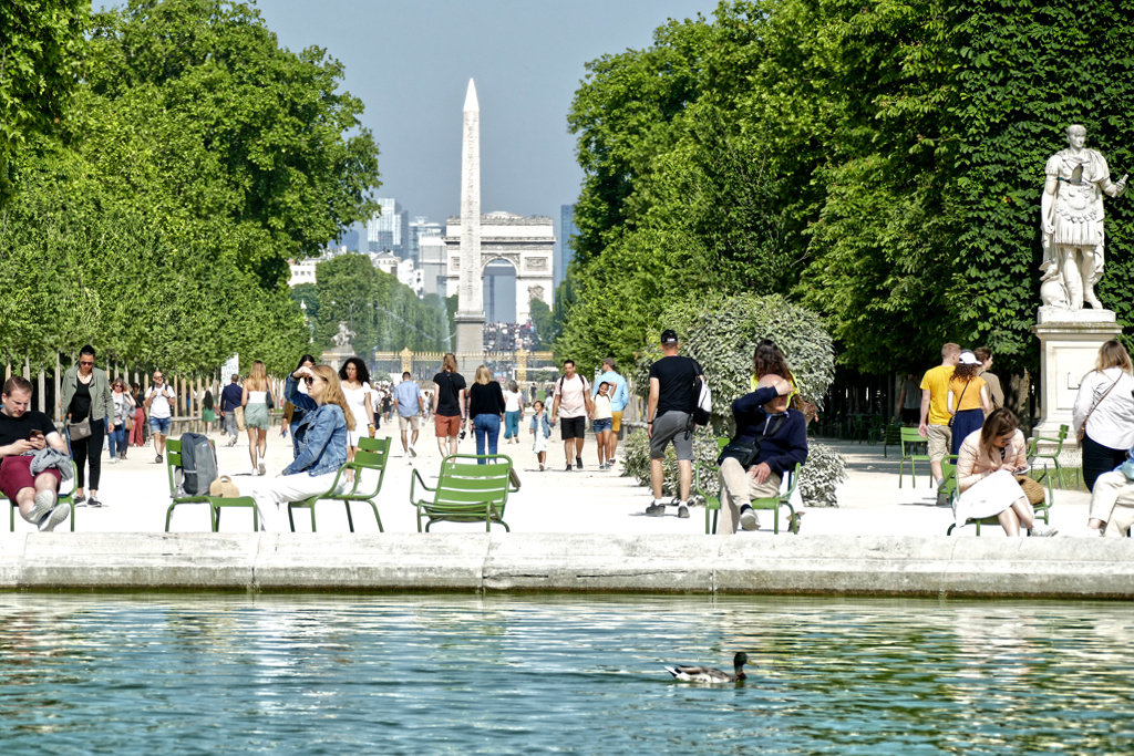 View of the Jardin des Tuileries across the Grand Bassin Rond.