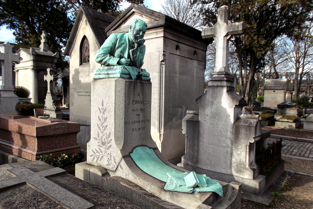 Tombstone of writer and journalist Jean Joseph Cornely at the Cimetière du Père-Lachaise in Paris that can be visited for free.