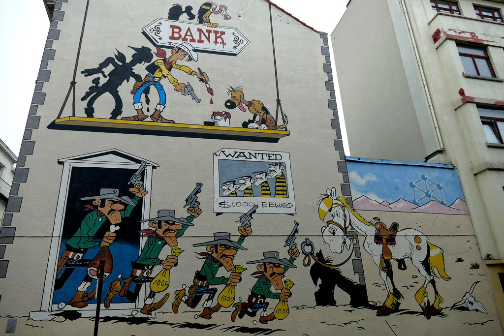 Mural of Lucky Luke on Brussels Comic Book Route