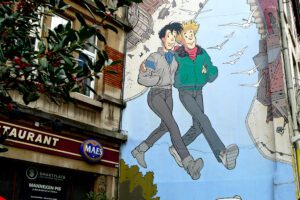 Mural of Jonas Valentin aka Broussaille by Frank Pé on Brussels Comic Route.