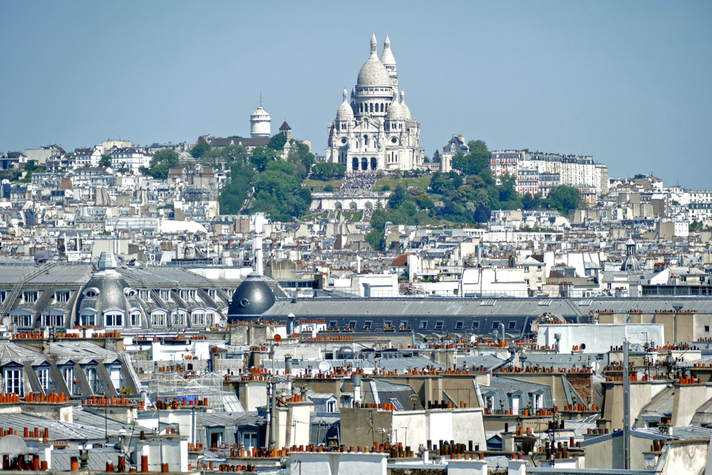 View of the Sacre Coeur Basilica from the Centre Pompidou in Paris that can be visited for free.
