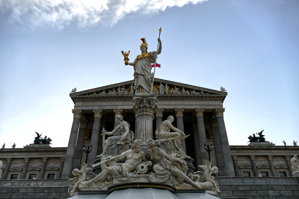 Pallas Athena, the Goddess of Cities, in front of Vienna's Parliament.