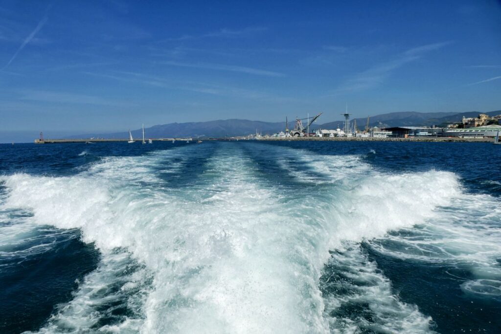 View of Genoa from an excursion boat. 