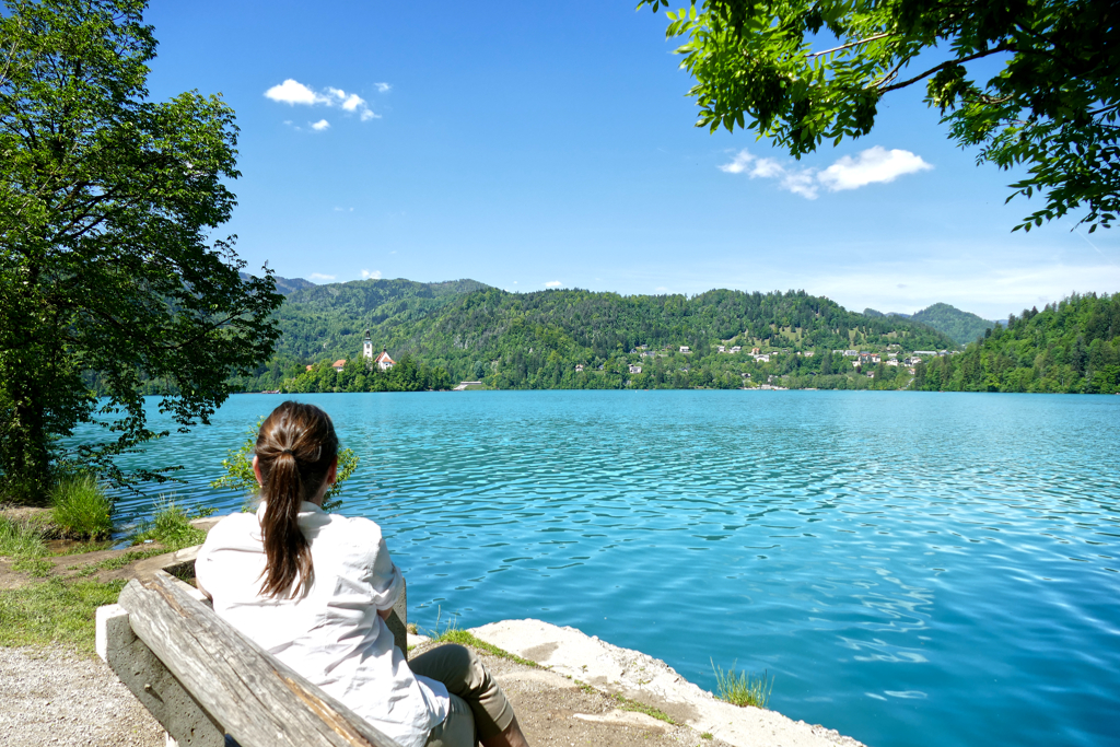 Woman overlooking Lake Bled