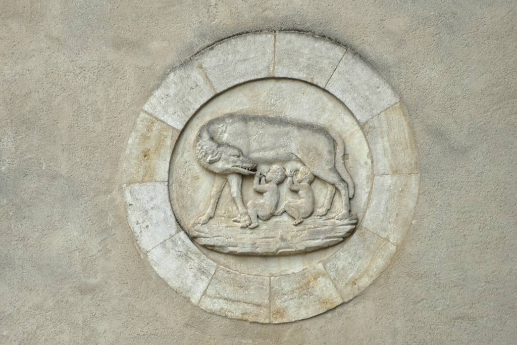She-wolf nursing Romulus and Remus in Nimes.