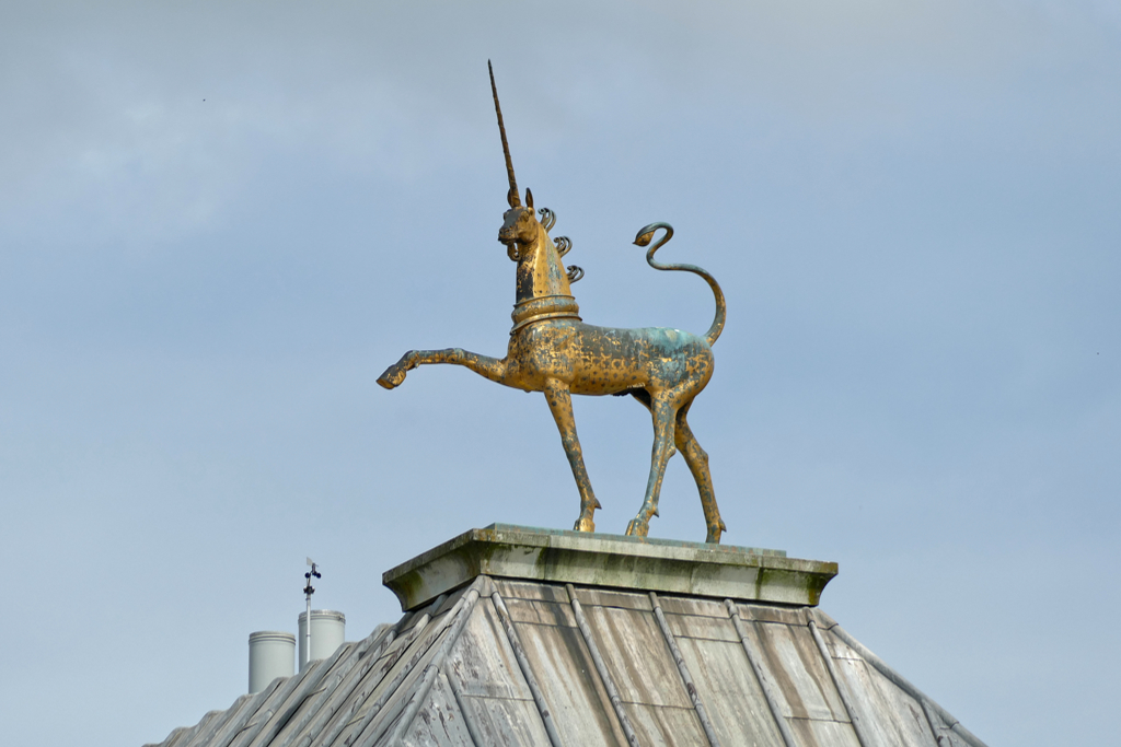 Gilded unicorn created by the sculptor David McFall.