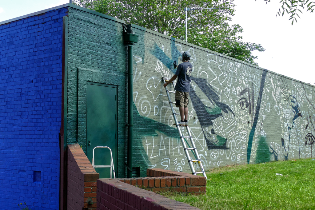 Artist working at North Street Green in Bristol.