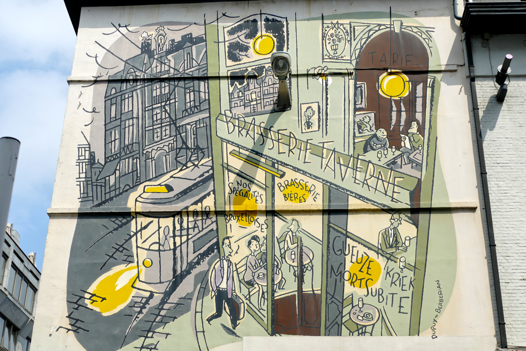 Mural of the comic Monsieur Jean on Brussels Comic Book Route