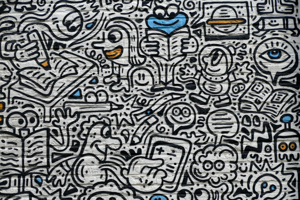 Cluse up of a mural by Mr. Doodle