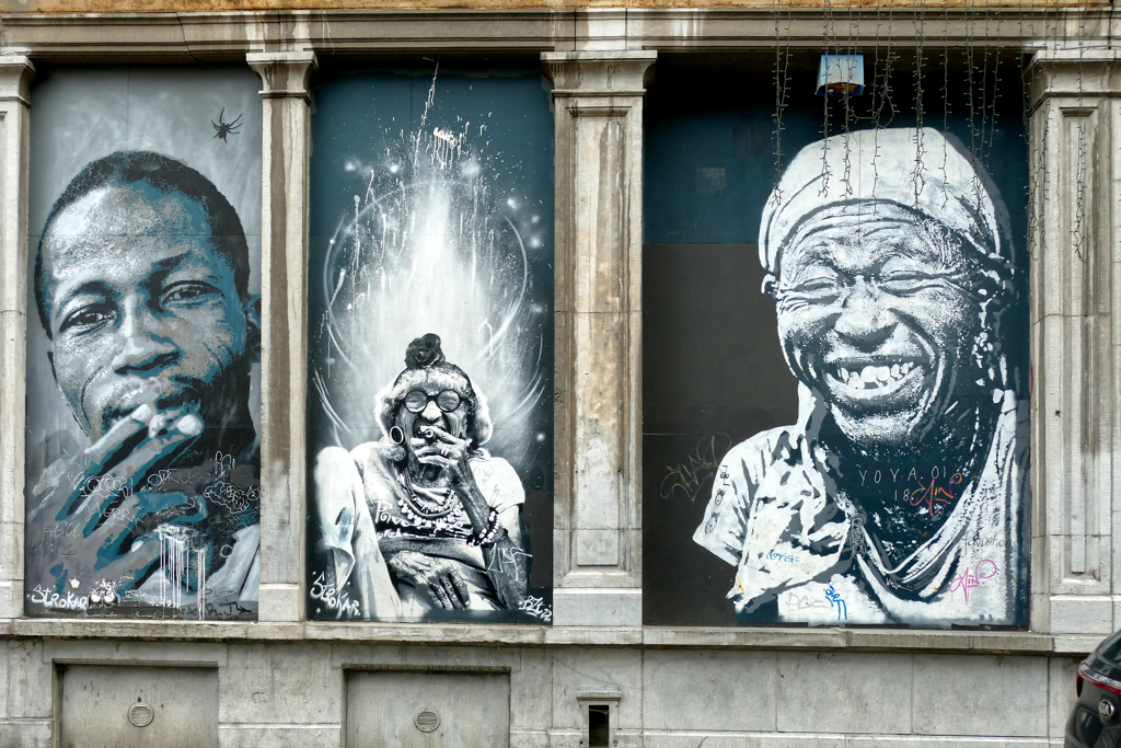 Three portraits that are some of the best street art in Brussels.