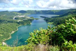 The crater lakes of Sete Cidades in Sao Miguel, the largest island of the Azores.