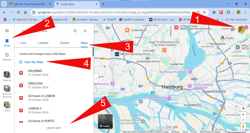 Travel Planning MyMaps: Google Maps Screenshot 1