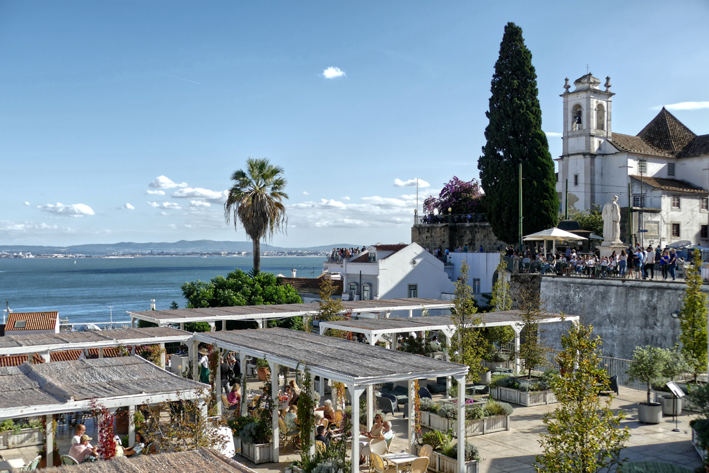 Restaurant and bar at the Miradouro das Portas do Sol in Lisbon.