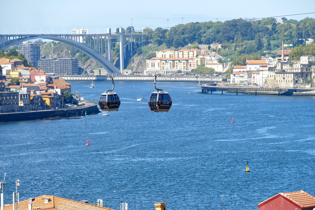 View of Porto and the cable car from the Jardim do Morro.