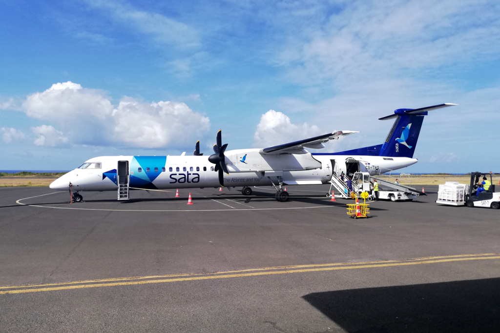 Plane waiting on the airstrip of Graciosa island.