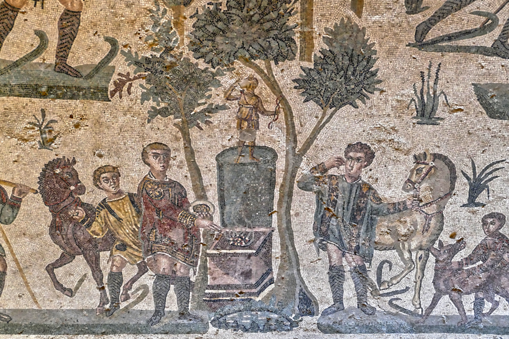 Mosaic Sacrifice to Diana, seen on a day trip to the Valley of Temples of Agrigento and the Villa Romana del Casale.