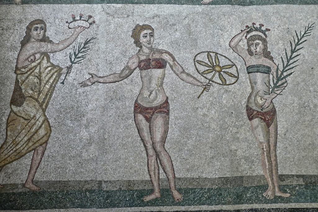 Female athletic competitions, seen on a day trip to the Valley of Temples of Agrigento and the Villa Romana del Casale.