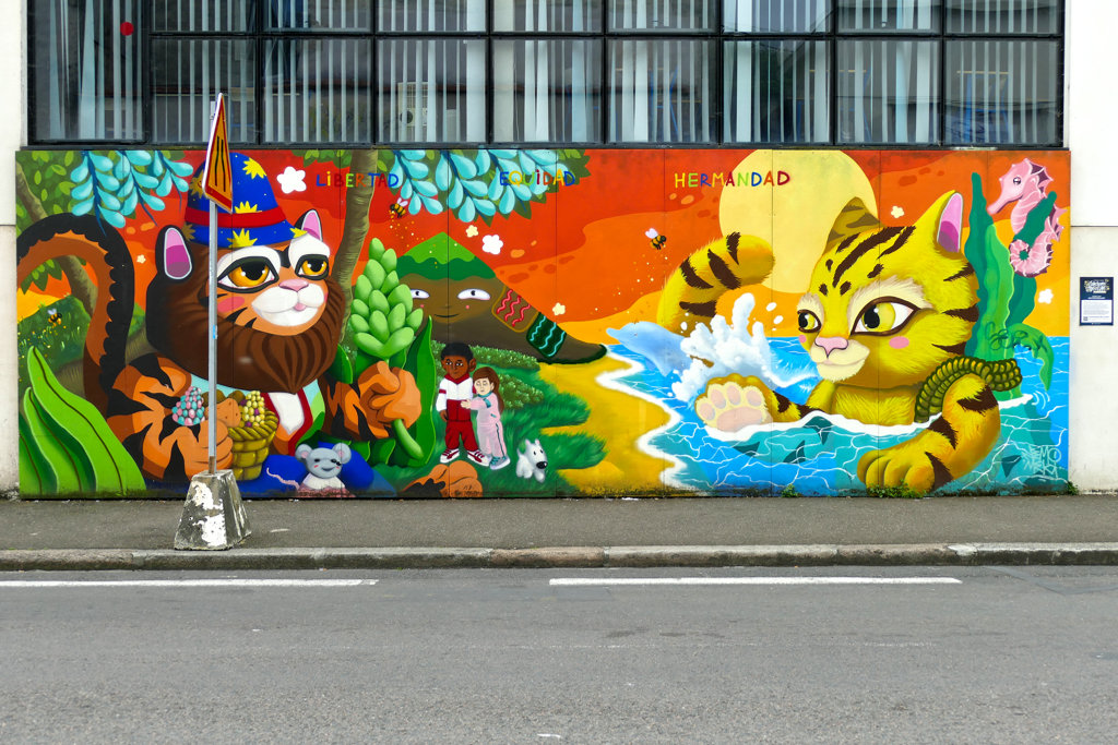 Mural by Nemo, Mekilu, an Dyox in Bordeaux on the left bank of the river Garonne