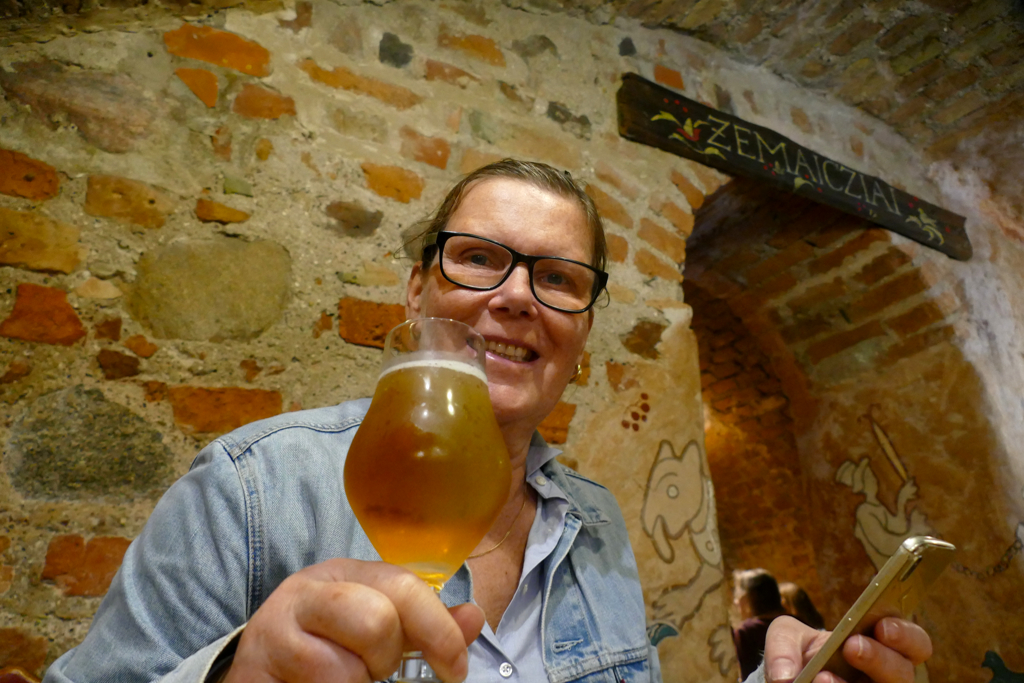 Renata Green having a beer in Vilnius.