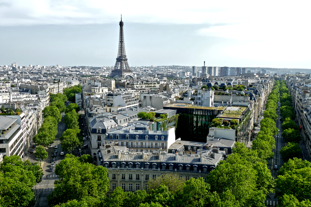 View of the Eiffel Tower from the Arc de Triomphe.