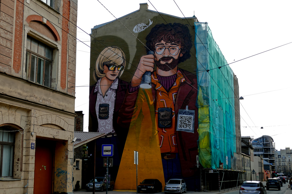 Ad by Zelta Zivtiņa, a piece of best street art in Riga.