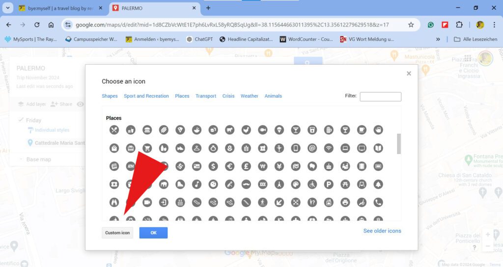 select icon on MyMaps