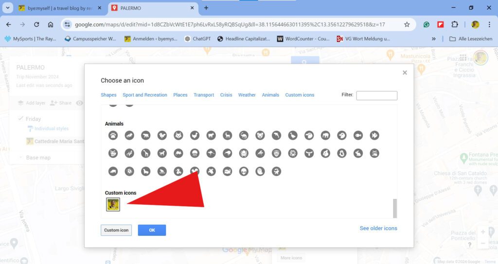 custom icon in MyMaps database