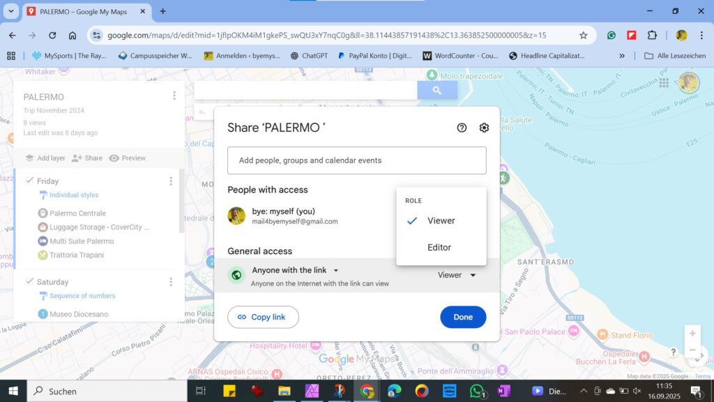 Sharing a map on MyMaps