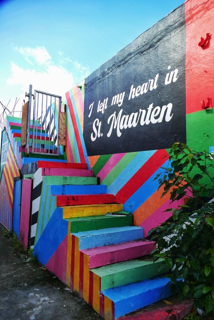 Painted stairs in Philipsburg, Sint Maarten, by Fiel Efinio.