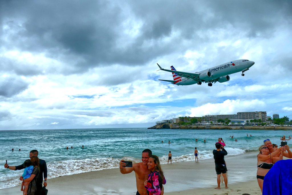 Airplane over Maho Beach.